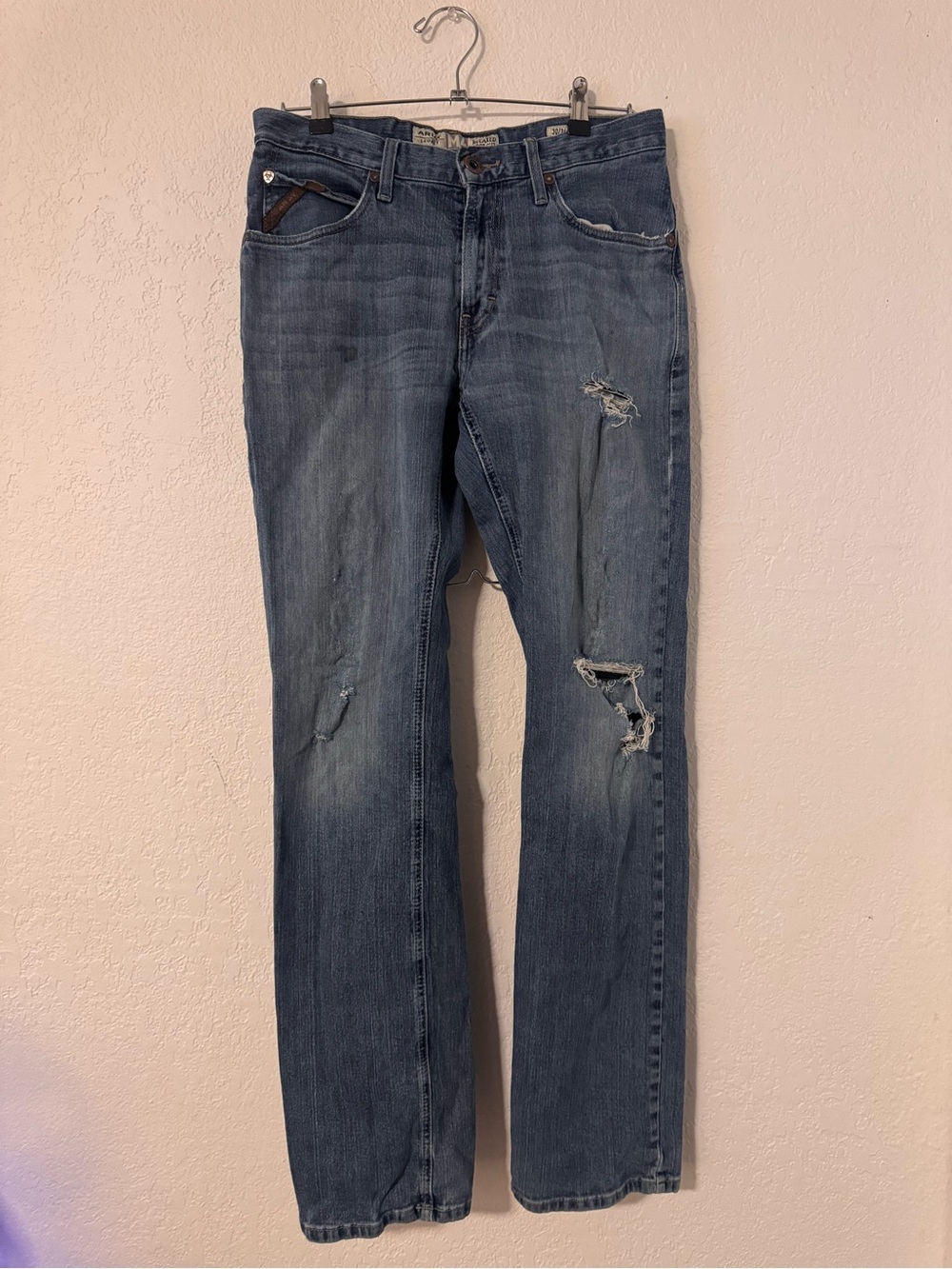 Ariat Men's Blue Distressed Cargo-Style Jeans